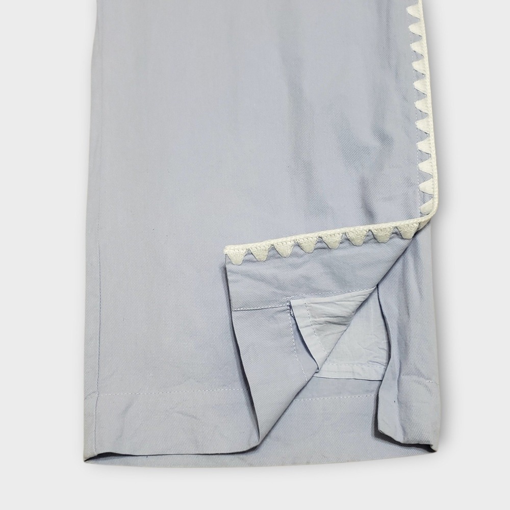 Mon Renn Lisle Trousers Powder Blue Size Small White Ric Rac Trim Split Hem - Picture 5 of 14